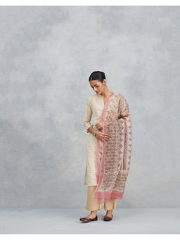 Fabindia - Pink Cotton Silk Hand Block Printed Dupatta