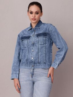 DOLCE CRUDO - Women Blue Solid Denim Jacket