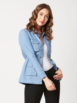 DOLCE CRUDO - Women Blue Solid Demin Jacket