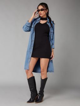 DOLCE CRUDO - Women Blue Solid Overcoat