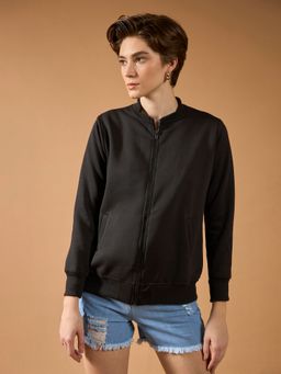 DOLCE CRUDO - Women Black Solid Bomber Jacket
