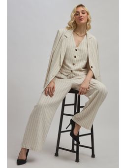 Virgio - Women Beige Stripes Blazer