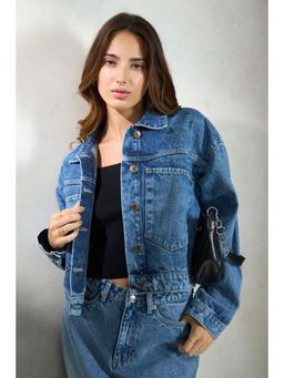 Virgio - Women Blue Solid Denim Jacket