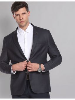 AD By Arvind - Men Dark Grey Solid Twill Weave Formal Blazer