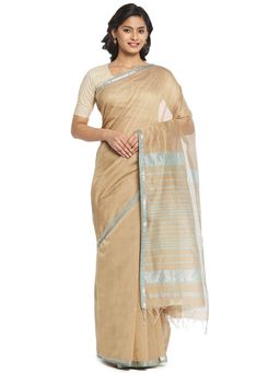 Fabindia - Beige Maheshwari Cotton Silk Sari