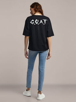 IKI CHIC - Black Relaxed Fit Printed Casual T-Shirt