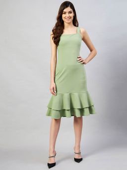 Marie Claire - Women Casual Green Colour Knee Length Solid Dress