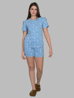 MAYSIXTY - Pure Soft Cotton Printed Blue T-Shirt and Shorts (Set of 2)
