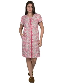 MAYSIXTY - Women Pure Poly Brush Printed Round Neck Pink Half Sleeve Short Nightdress