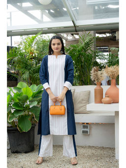 WEAVLLITE - Navy Blue Cotton Blend Woven Co-Ord (Set of 2)
