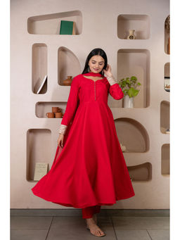 WEAVLLITE - Red Silk Blend Solid Anarkali (Set of 3)