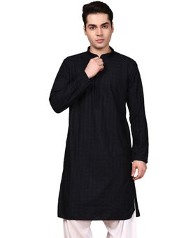 Gahan - Mens Premium Silk Blend Embroidered Black Kurta