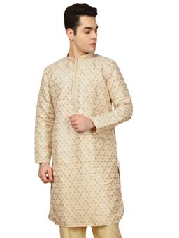 Gahan - Mens Heritage Deep Beige Jacquard Floral Printed Kurta