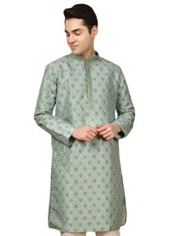 Gahan - Mens Heritage Parrot Green Jacquard Floral Printed Kurta
