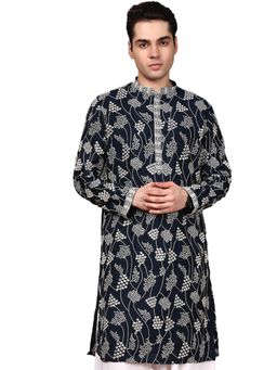 Gahan - Mens Embroidery Finest Sequins Work Classic Navy Blue Kurta