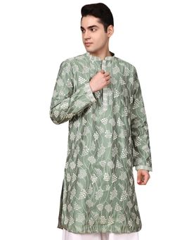 Gahan - Mens Embroidery Finest Sequins Work Classic Green Kurta