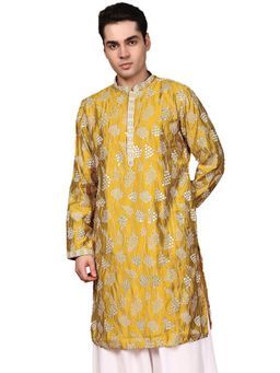 Gahan - Mens Embroidery Finest Sequins Work Classic Mustard Kurta