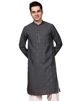 Gahan - Mens Silk Blend Grey Designer Sequins Work Kurta