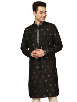 Gahan - Mens Lavish Black Silk Blend Sequins Work Kurta