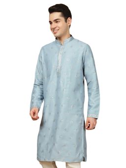 Gahan - Mens Lavish Blue Silk Blend Sequins Work Kurta