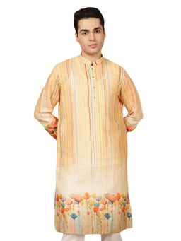 Gahan - Mens Digital Print Flower Multi-Color Cotton Kurta