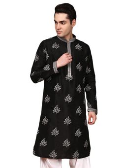 Gahan - Mens Contemporary Sequin Detailing Black Kurta