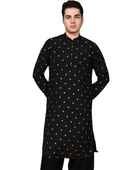 Gahan - Mens Rich Silk Blend Designed Curates Elegant Black Kurta