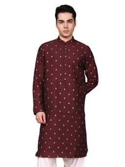 Gahan - Mens Rich Silk Blend Designed Curates Elegant Maroon Kurta