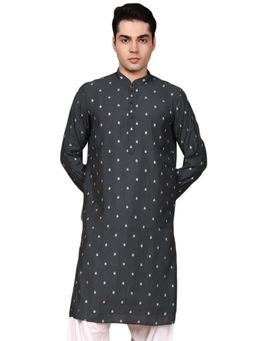 Gahan - Mens Rich Silk Blend Designed Curates Elegant Grey Kurta