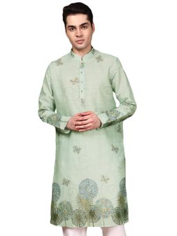 Gahan - Mens Cotton Digital Printed Light Green Kurta