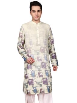 Gahan - Mens Cotton Digital Printed Beige Kurta