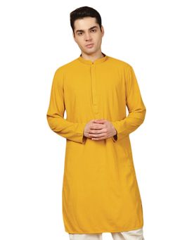 Gahan - Mens Chikankari Rayon Mustard Kurta