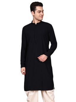 Gahan - Mens Navy Blue Cotton Chikankari Designer Kurta