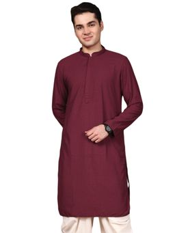 Gahan - Mens Maroon Cotton Chikankari Designer Kurta