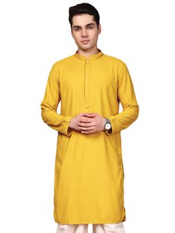 Gahan - Mens Mustard Cotton Chikankari Designer Kurta