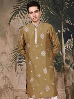 Gahan - Mens Navy Blue Silk Blend Sequins Crafts Designer Kurta