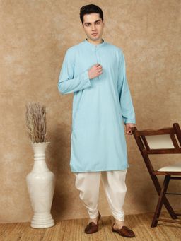 Gahan - Mens Chikankari Flower Rayon Sea Blue Kurta with Salwar