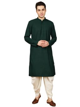 Gahan - Mens Chikankari Flower Rayon Deep Green Kurta with Salwar