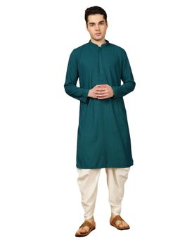 Gahan - Mens Chikankari Flower Rayon Teal Kurta with Salwar