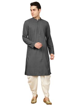 Gahan - Mens Chikankari Flower Rayon Grey Kurta with Salwar