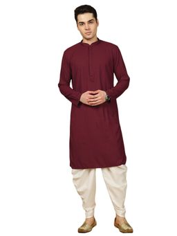 Gahan - Mens Chikankari Flower Rayon Maroon Kurta with Salwar