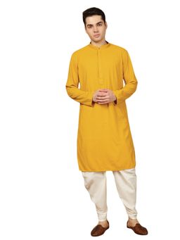 Gahan - Mens Chikankari Flower Rayon Mustard Kurta with Salwar