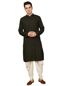 Gahan - Mens Chikankari Flower Rayon Olive Green Kurta with Salwar
