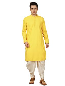 Gahan - Mens Chikankari Flower Rayon Yellow Kurta with Salwar