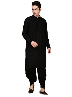 Gahan - Mens Black Cotton Chikankari Designer Kurta with Salwar