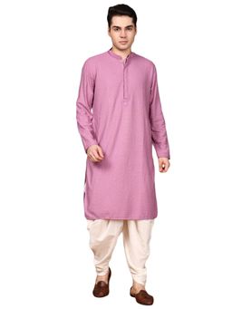 Gahan - Mens Deep Pink Cotton Chikankari Designer Kurta with Salwar