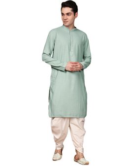 Gahan - Mens Green Cotton Chikankari Designer Kurta with Salwar