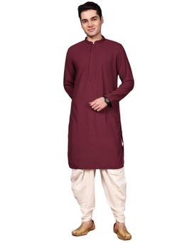 Gahan - Mens Maroon Cotton Chikankari Designer Kurta with Salwar
