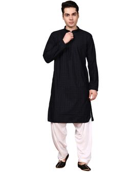 Gahan - Premium Silk Blend Embroidered Black Kurta with Pajama