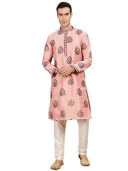 Gahan - Mens Peach Silk Blend Embroidered Intricate Sequin Kurta with Pajama